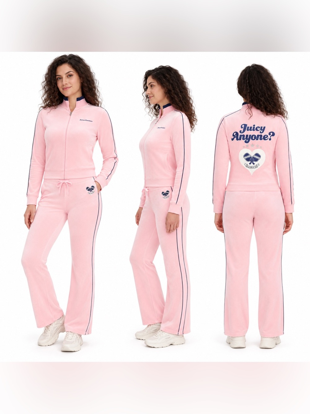 Juicy Couture Juicy Anyone Pink Velour Pickleball 2 Piece Tracksuit Set NWT XL/L